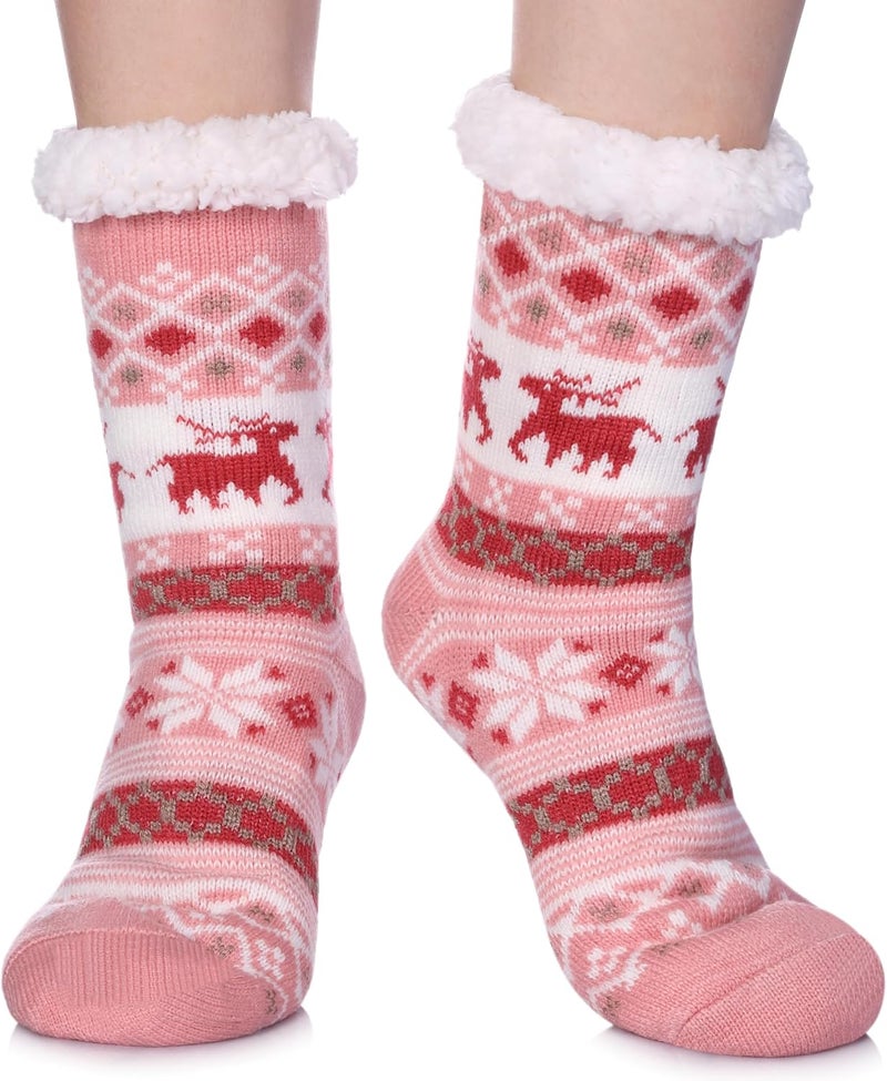 LINEMIN Womens Winter Slipper Socks With Grippers Cozy Warm Cute Fuzzy Slipper Socks - Image 1